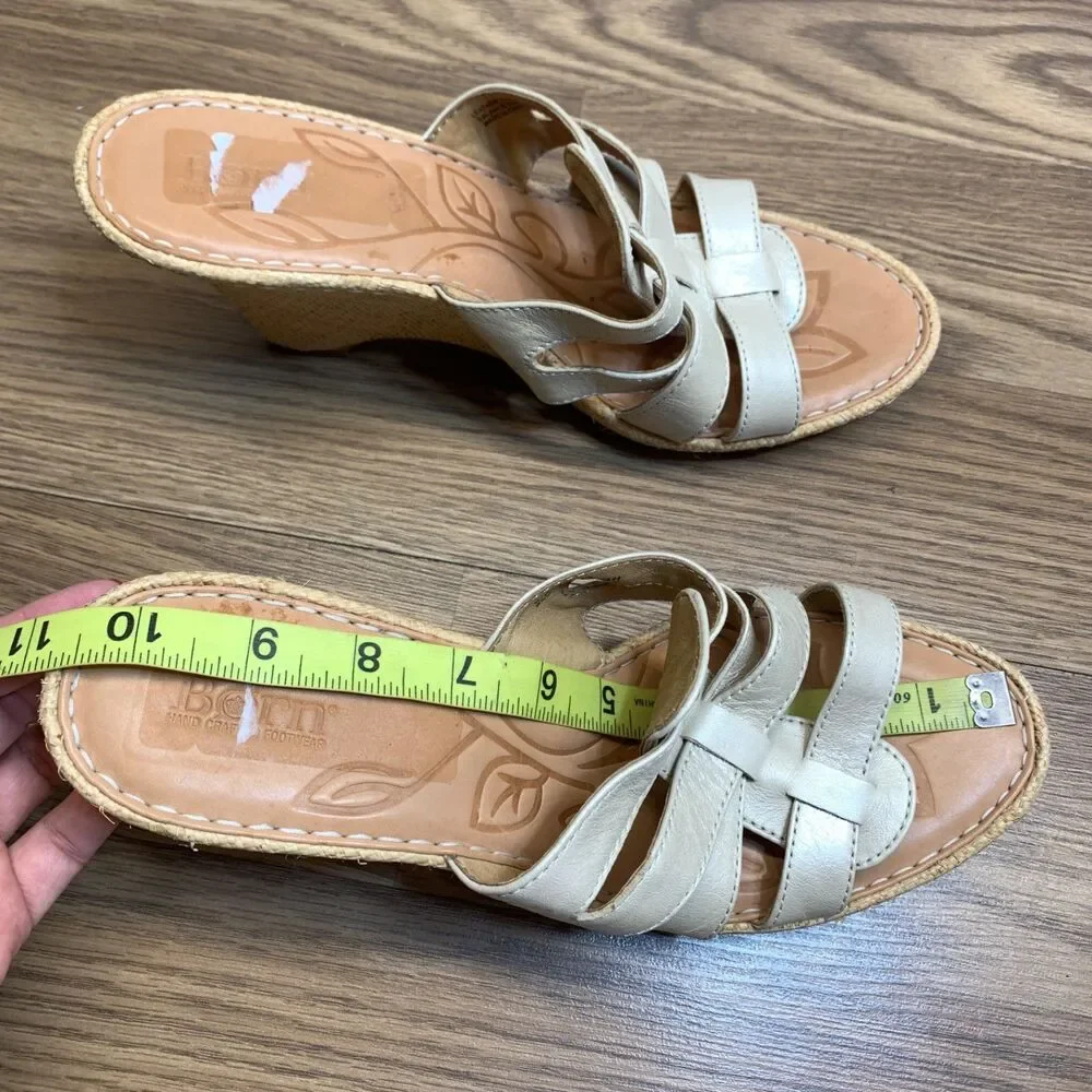 Born‎ TINKA Women's Wedge Sandals Ivory Leather Woven Platforms 11/43